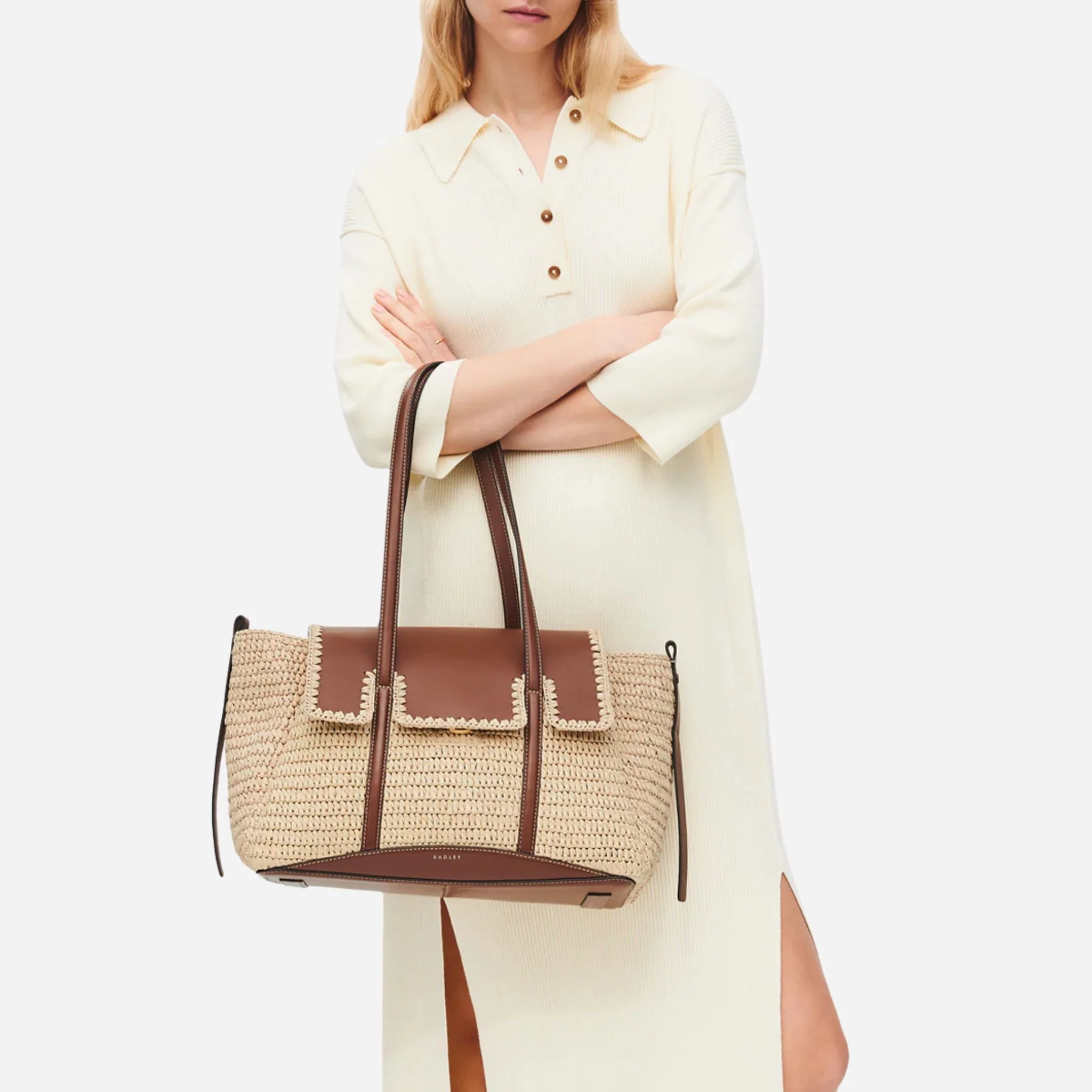 Radley The Chancery Natural Woven Raffia Medium Flapover Shoulder Bag - Image 6