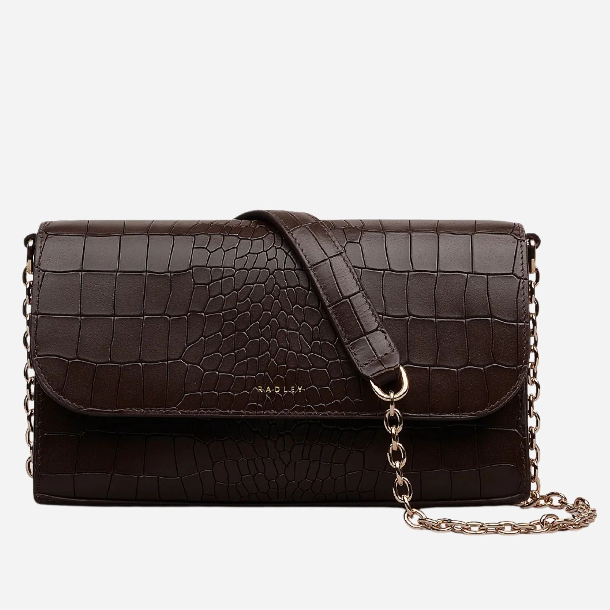 Radley The Rathbone Faux Croc Dark Oak Micro Flapover Cross Body Bag