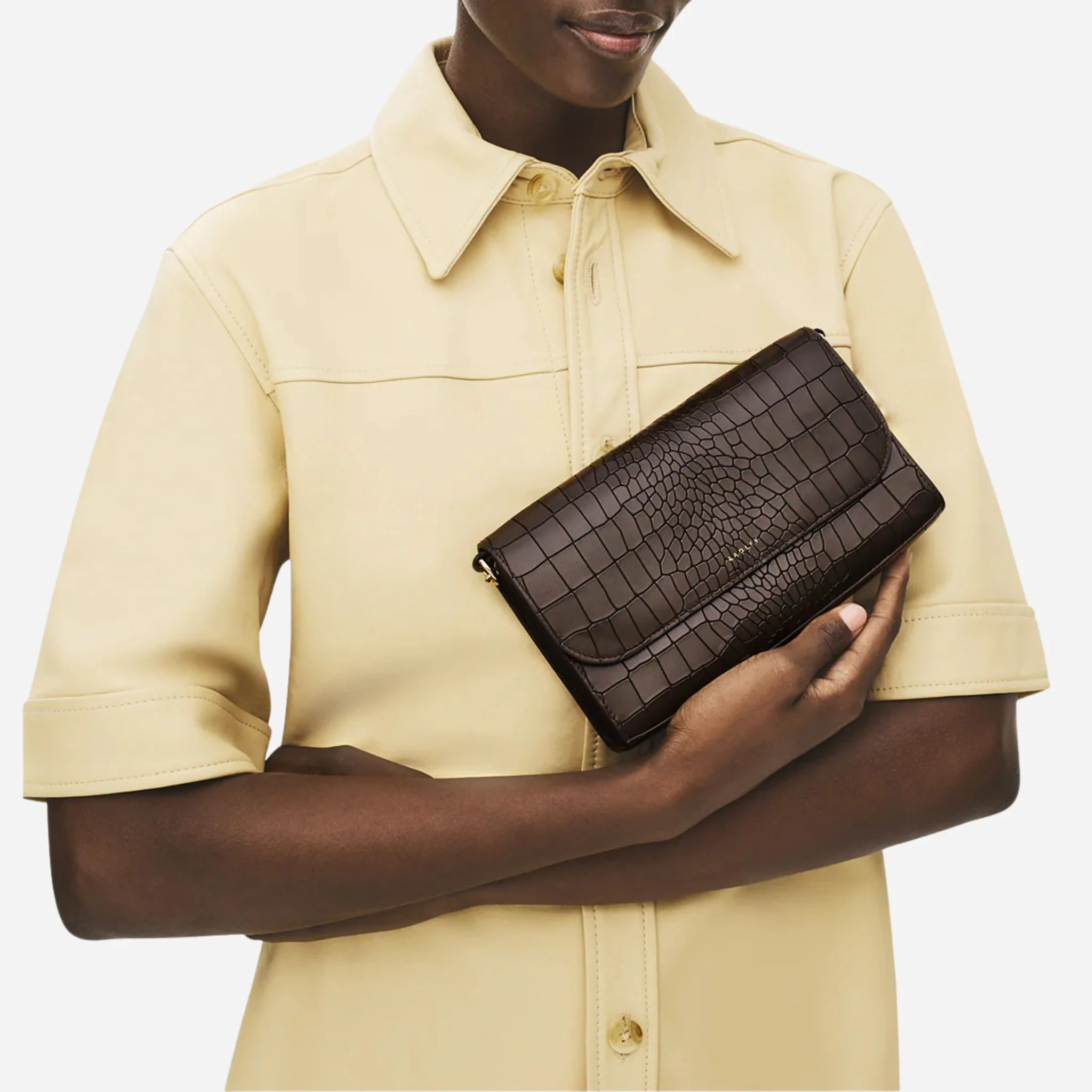 Radley The Rathbone Faux Croc Dark Oak Micro Flapover Cross Body Bag - Image 6