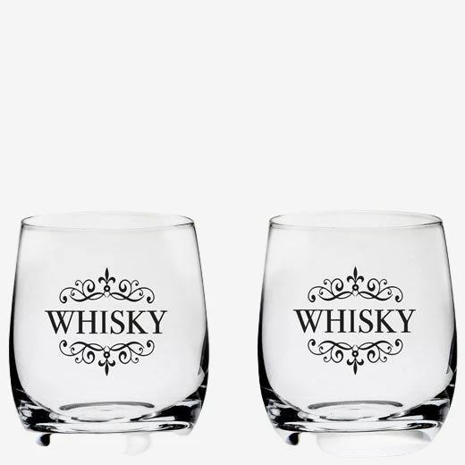 Royal Scot Crystal 2 x 24cl 'Whisky' Engraved Barrel Tumblers