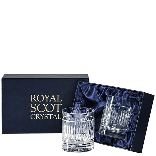 Royal Scot Crystal Art Deco 2 x 38cl Large 'On the Rocks' Tumblers - Image 2
