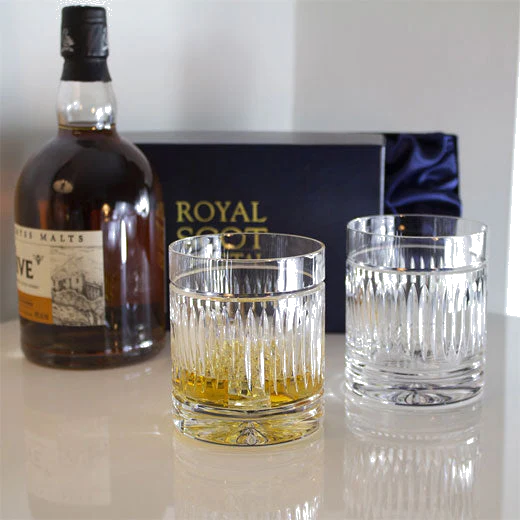 Royal Scot Crystal Art Deco 2 x 38cl Large 'On the Rocks' Tumblers - Image 3