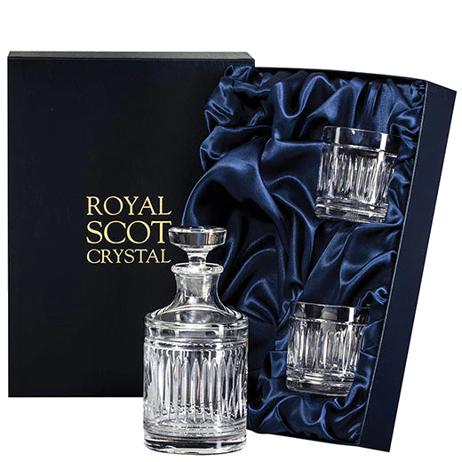Royal Scot Crystal Art Deco Single Malt Round Whisky Set