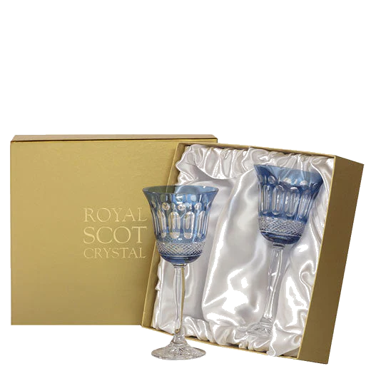 Royal Scot Crystal Belgravia 2 x 25cl Sky Blue Large Wine Glasses - Image 2