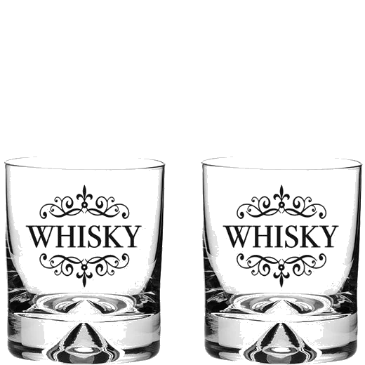 Royal Scot Crystal Dimple Base 2 x 28cl 'Whisky' Engraved Large Tumblers