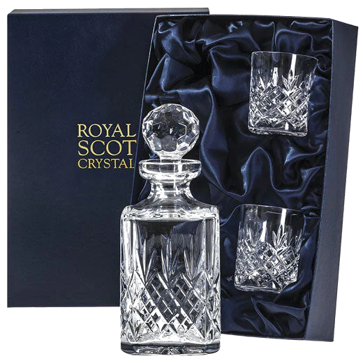Royal Scot Crystal Edinburgh Square Decanter & Tumblers Whisky Set