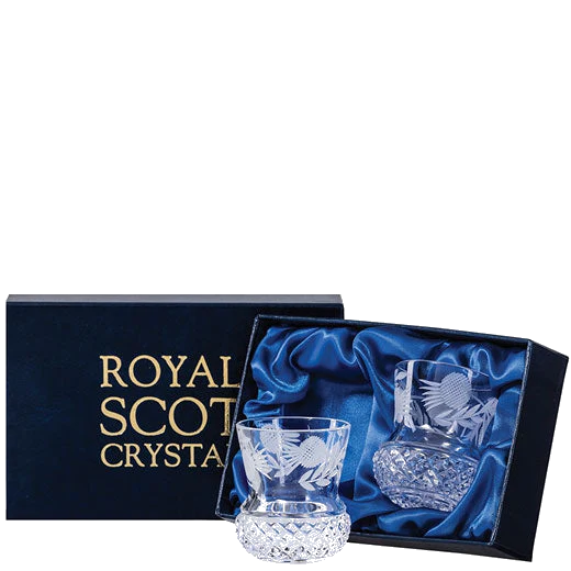 Royal Scot Crystal Flower of Scotland 2 x 6cl Thistle Shape Tot Glasses - Image 2