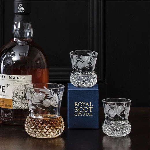 Royal Scot Crystal Flower of Scotland 2 x 6cl Thistle Shape Tot Glasses - Image 3