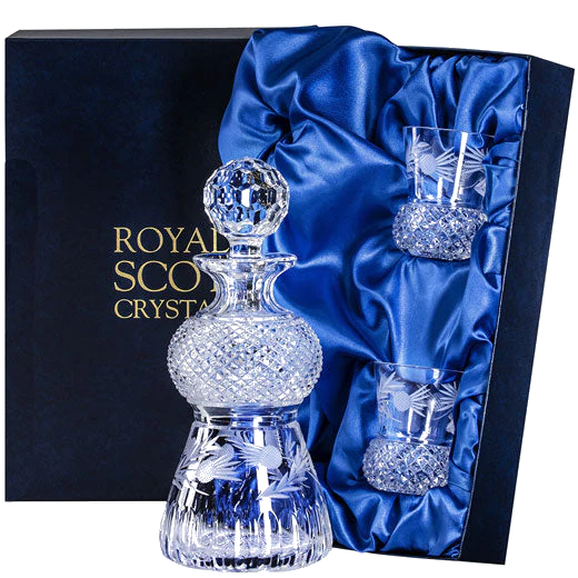 Royal Scot Crystal Flower of Scotland Thistle Shape Whisky Set