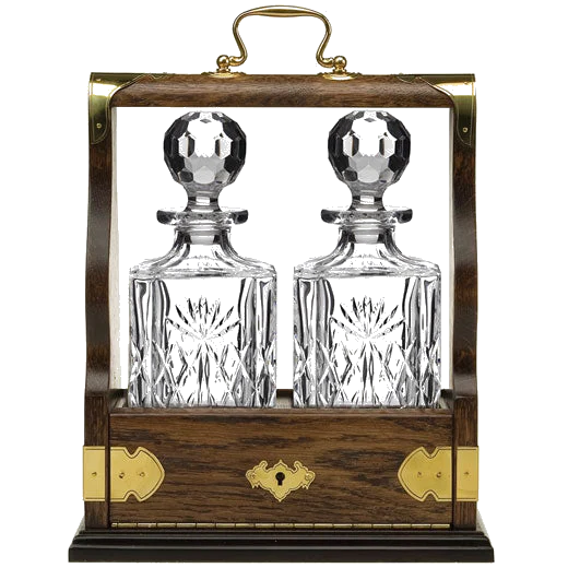 Royal Scot Crystal Prestige Double Oak Tantalus & 2 Square Spirit Decanters