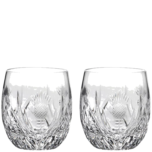 Royal Scot Crystal Scottish Thistle 2 x 25cl Barrel Tumblers