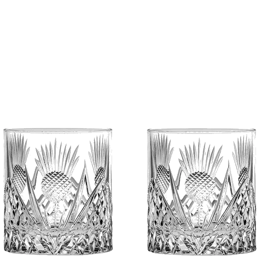 Royal Scot Crystal Scottish Thistle 2 x 38cl Large 'On the Rocks' Tumblers