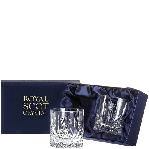 Royal Scot Crystal Scottish Thistle 2 x 38cl Large 'On the Rocks' Tumblers - Image 2