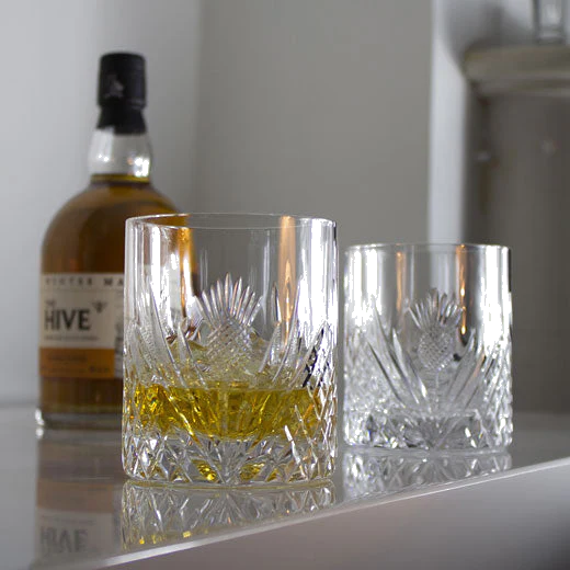 Royal Scot Crystal Scottish Thistle 2 x 38cl Large 'On the Rocks' Tumblers - Image 3