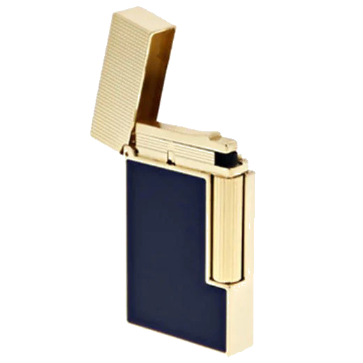 S.T. Dupont Paris Blue Lacquer & Yellow Gold Ligne 2 Cling Lighter - Image 2