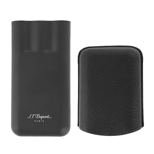 S.T. Dupont Paris Matte Black & Leather Triple Cigar Case - Image 3