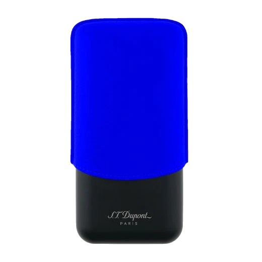 S.T. Dupont Paris Matte Black & Neon Blue Leather Triple Cigar Case