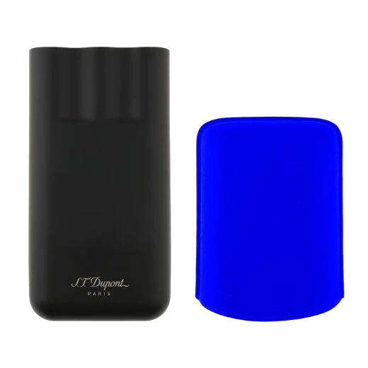S.T. Dupont Paris Matte Black & Neon Blue Leather Triple Cigar Case - Image 3