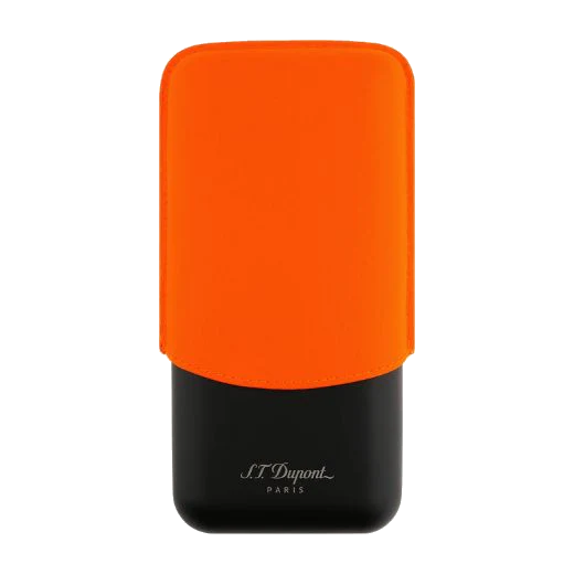 S.T. Dupont Paris Matte Black & Neon Orange Leather Triple Cigar Case
