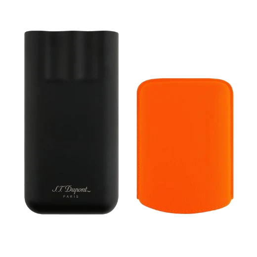 S.T. Dupont Paris Matte Black & Neon Orange Leather Triple Cigar Case - Image 3