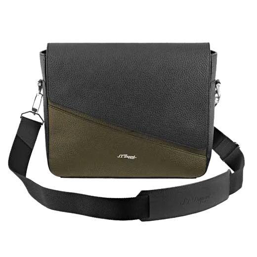 S.T. Dupont Paris Neo Capsule Black & Khaki Grained Leather A4 Messenger Bag - Image 3