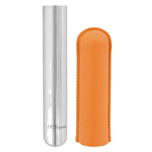 S.T. Dupont Paris Orange Leather & Chrome Cigar Case - Image 3