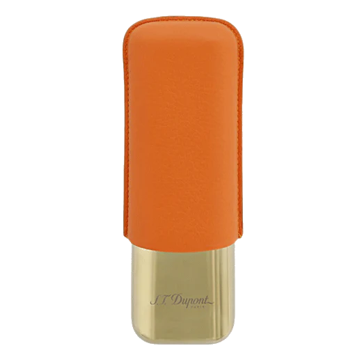 S.T. Dupont Paris Orange Leather Double Cigar Case Gold