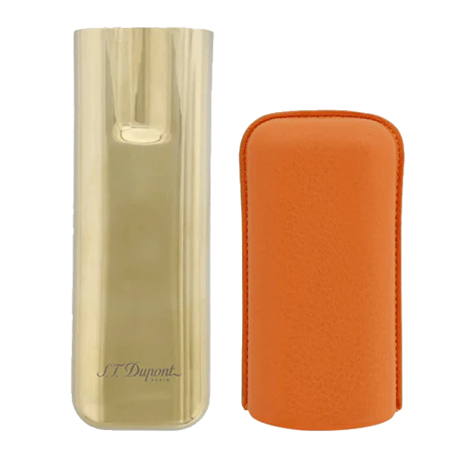 S.T. Dupont Paris Orange Leather Double Cigar Case Gold - Image 2