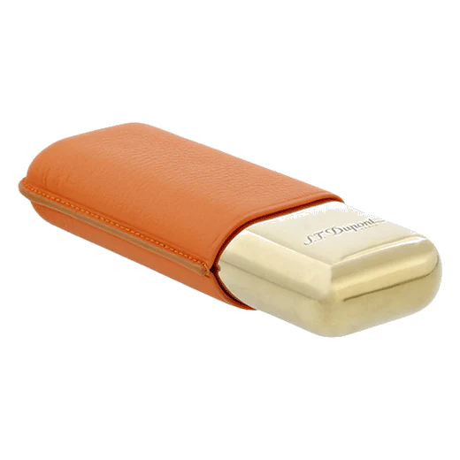 S.T. Dupont Paris Orange Leather Double Cigar Case Gold - Image 3