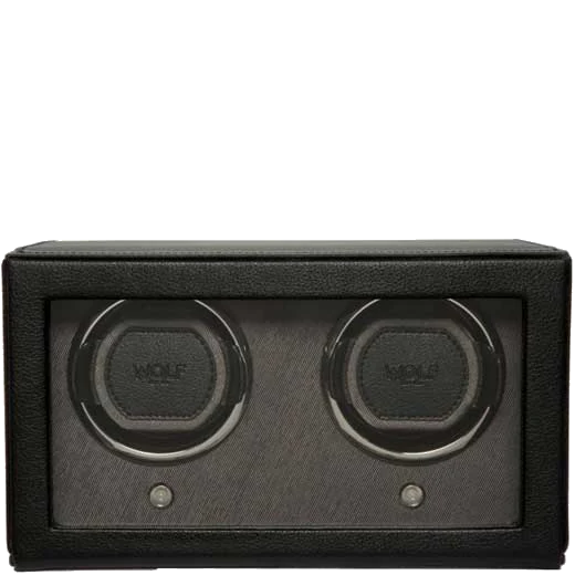 WOLF Black Cub Double Watch Winder with Cover