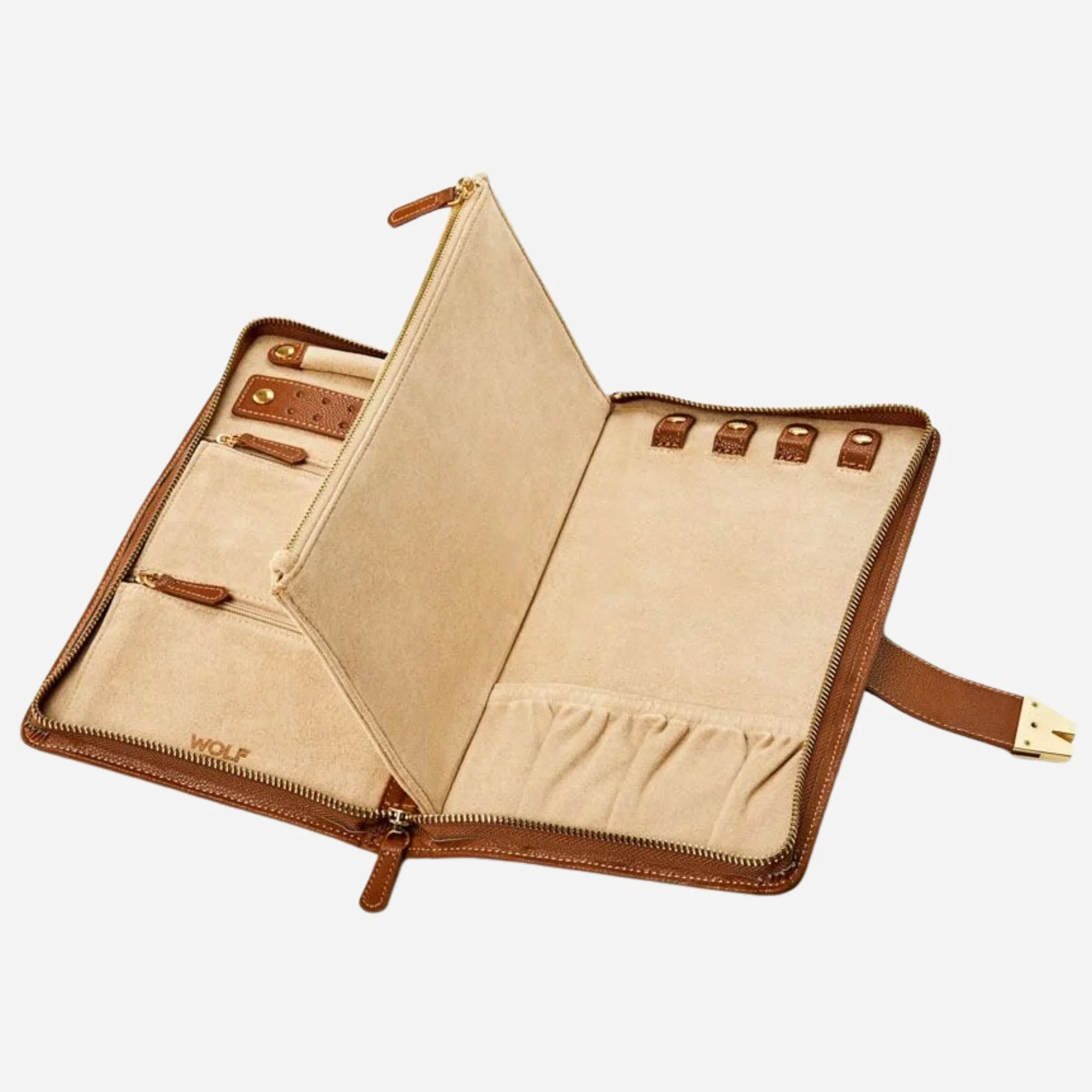 WOLF Cassandra Cognac Saffiano Leather Jewellery Portfolio - Image 2