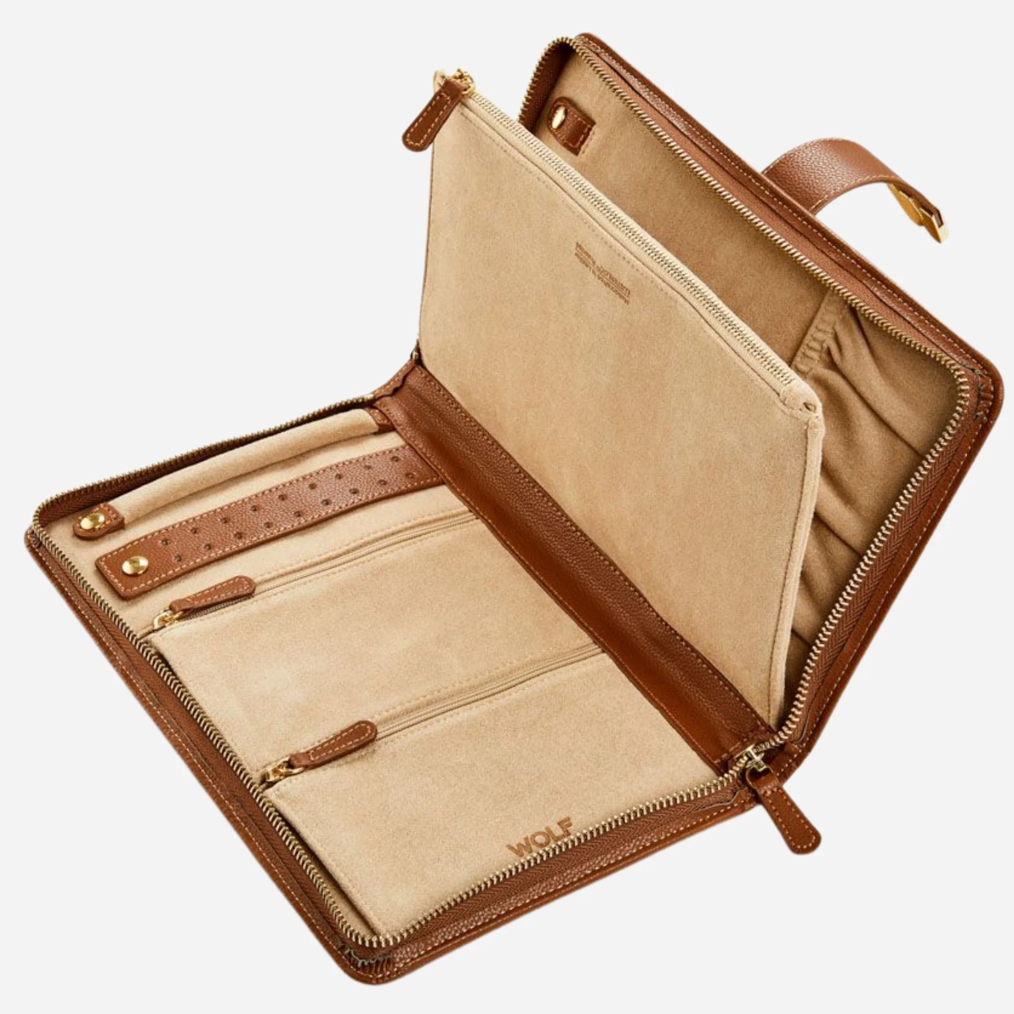 WOLF Cassandra Cognac Saffiano Leather Jewellery Portfolio - Image 3