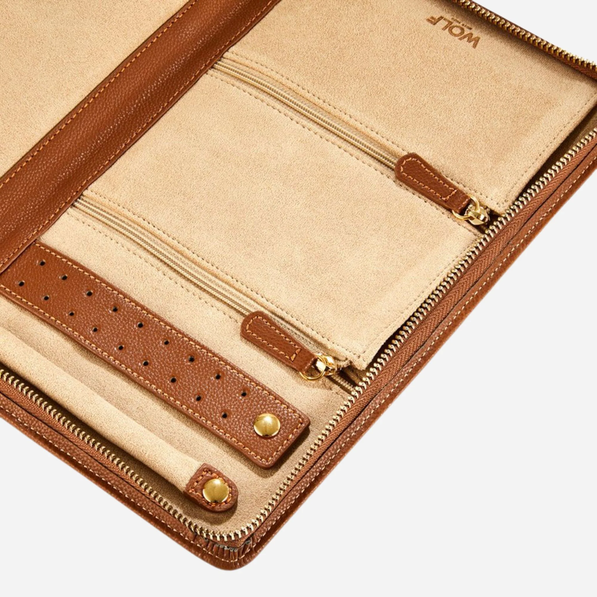 WOLF Cassandra Cognac Saffiano Leather Jewellery Portfolio - Image 4
