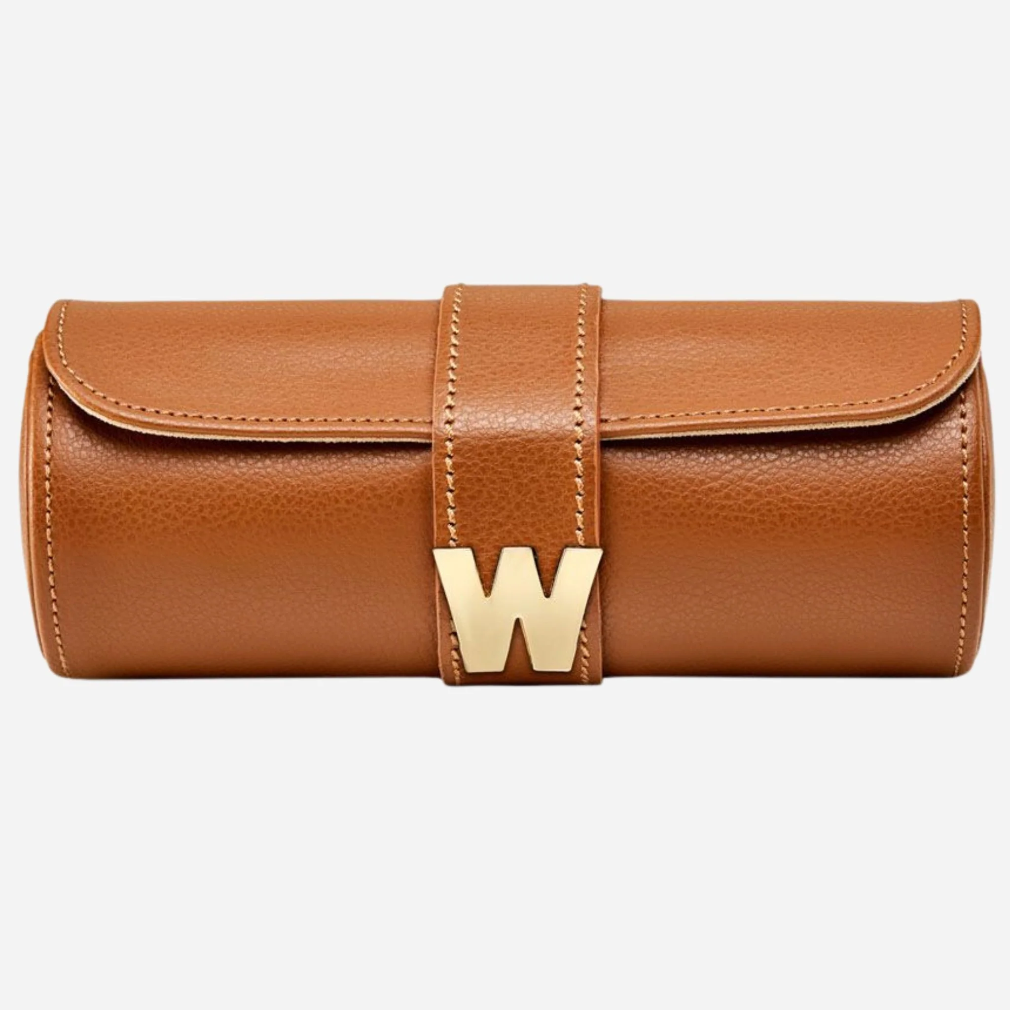 WOLF Cassandra Cognac Saffiano Leather Watch and Jewellery Roll