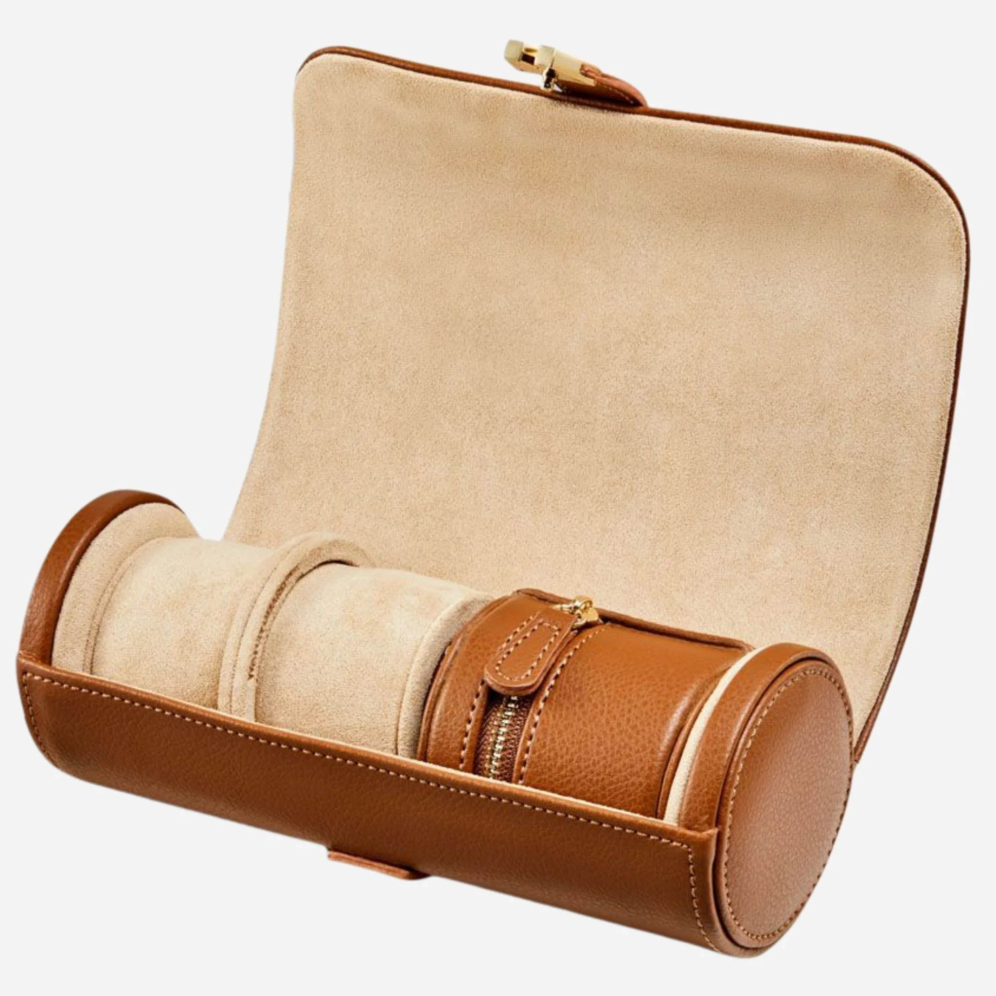 WOLF Cassandra Cognac Saffiano Leather Watch and Jewellery Roll - Image 2