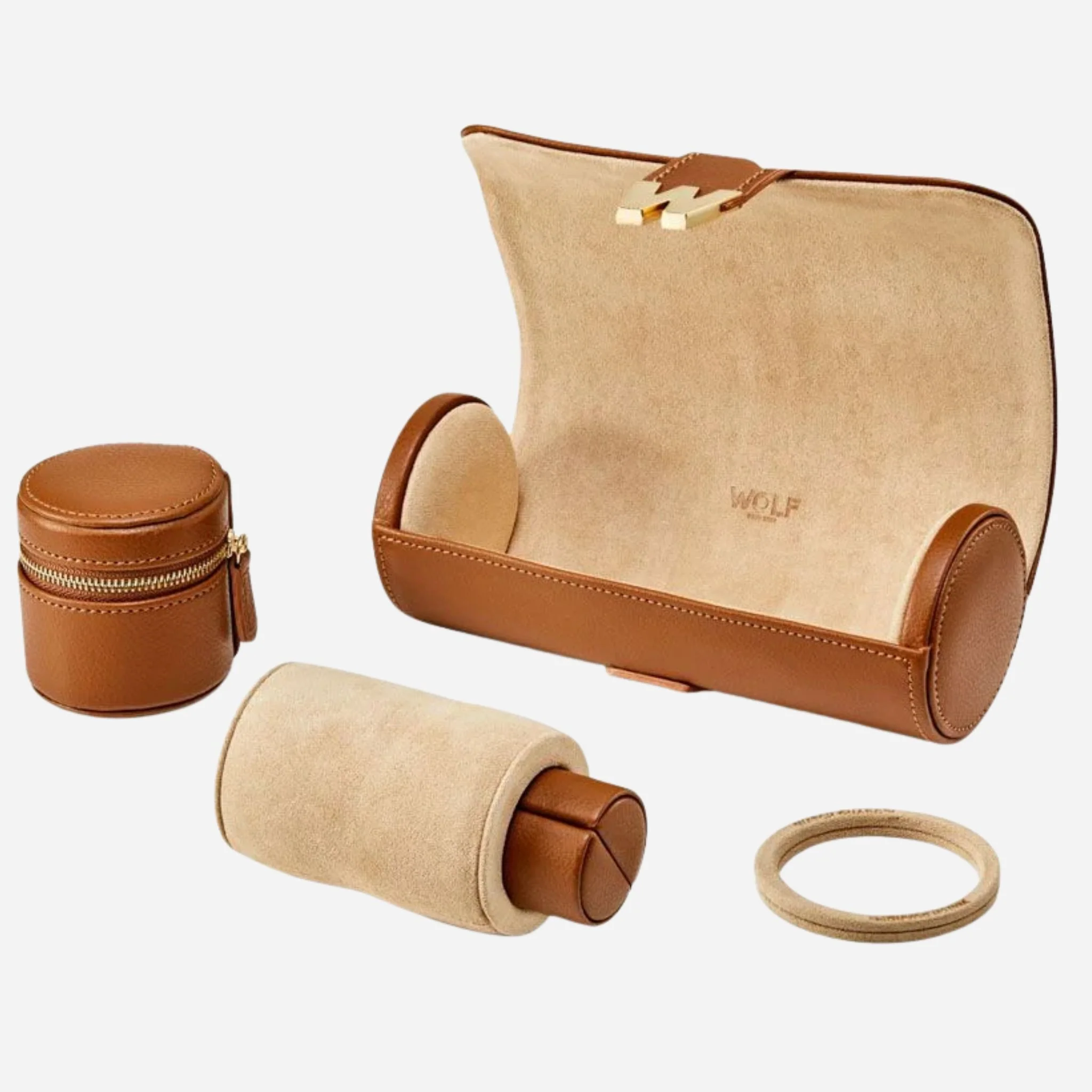 WOLF Cassandra Cognac Saffiano Leather Watch and Jewellery Roll - Image 3