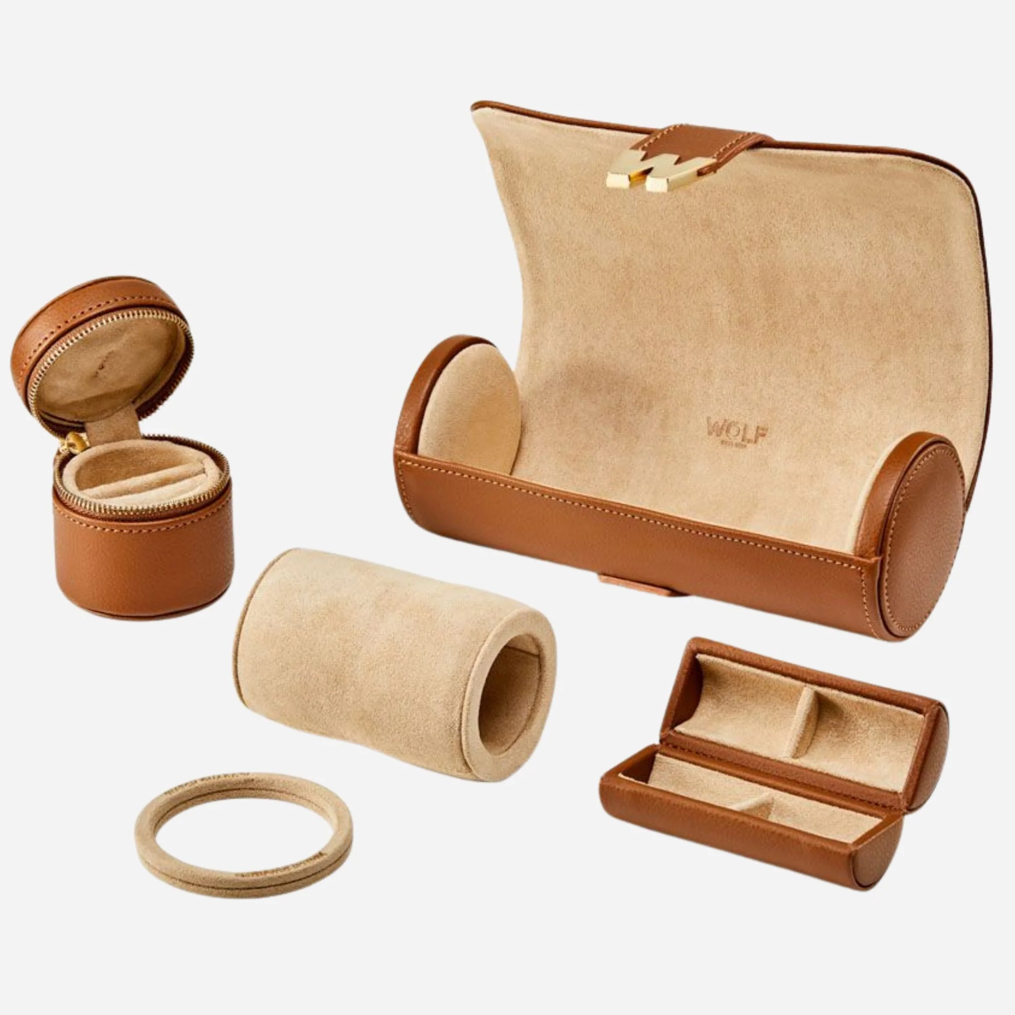 WOLF Cassandra Cognac Saffiano Leather Watch and Jewellery Roll - Image 4