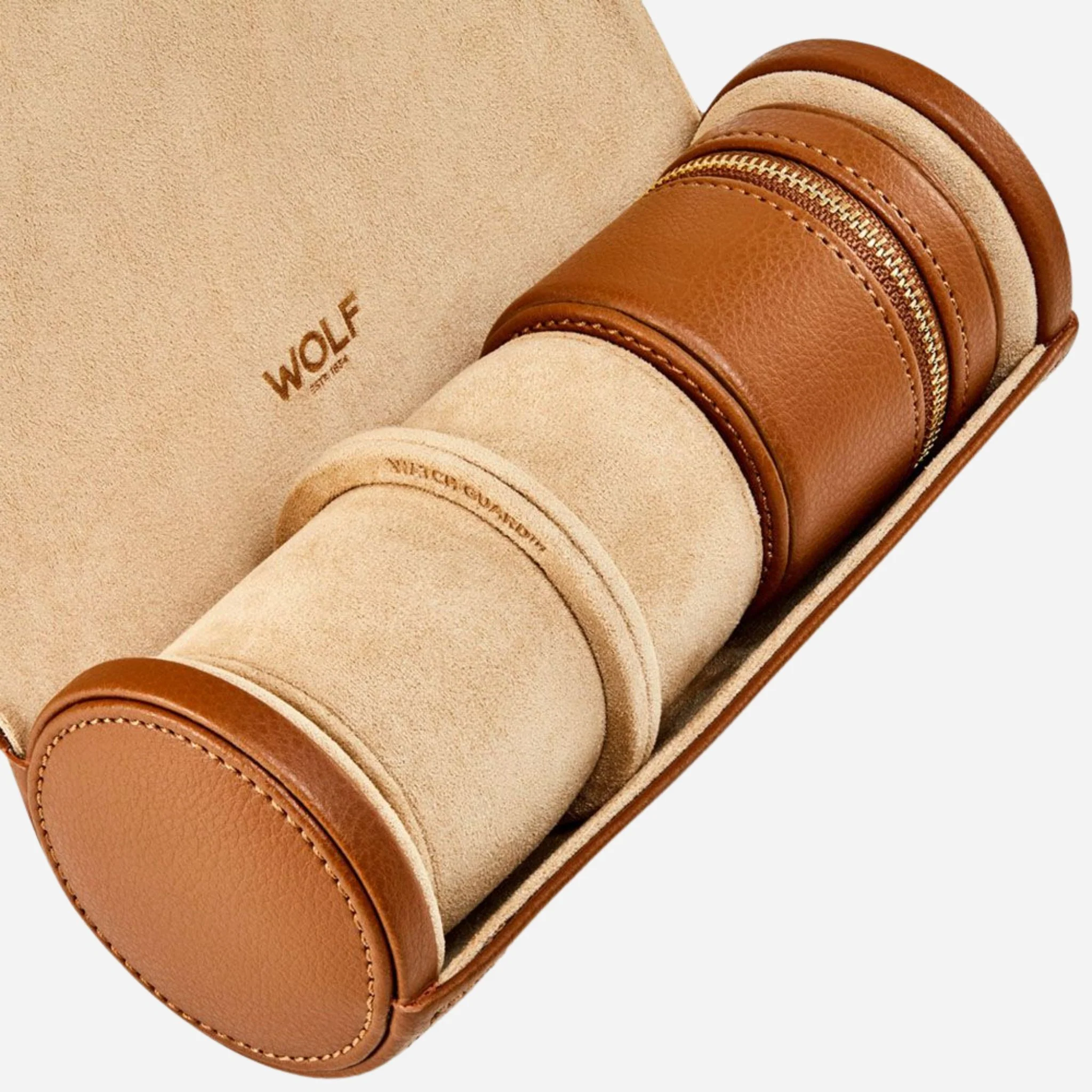 WOLF Cassandra Cognac Saffiano Leather Watch and Jewellery Roll - Image 5