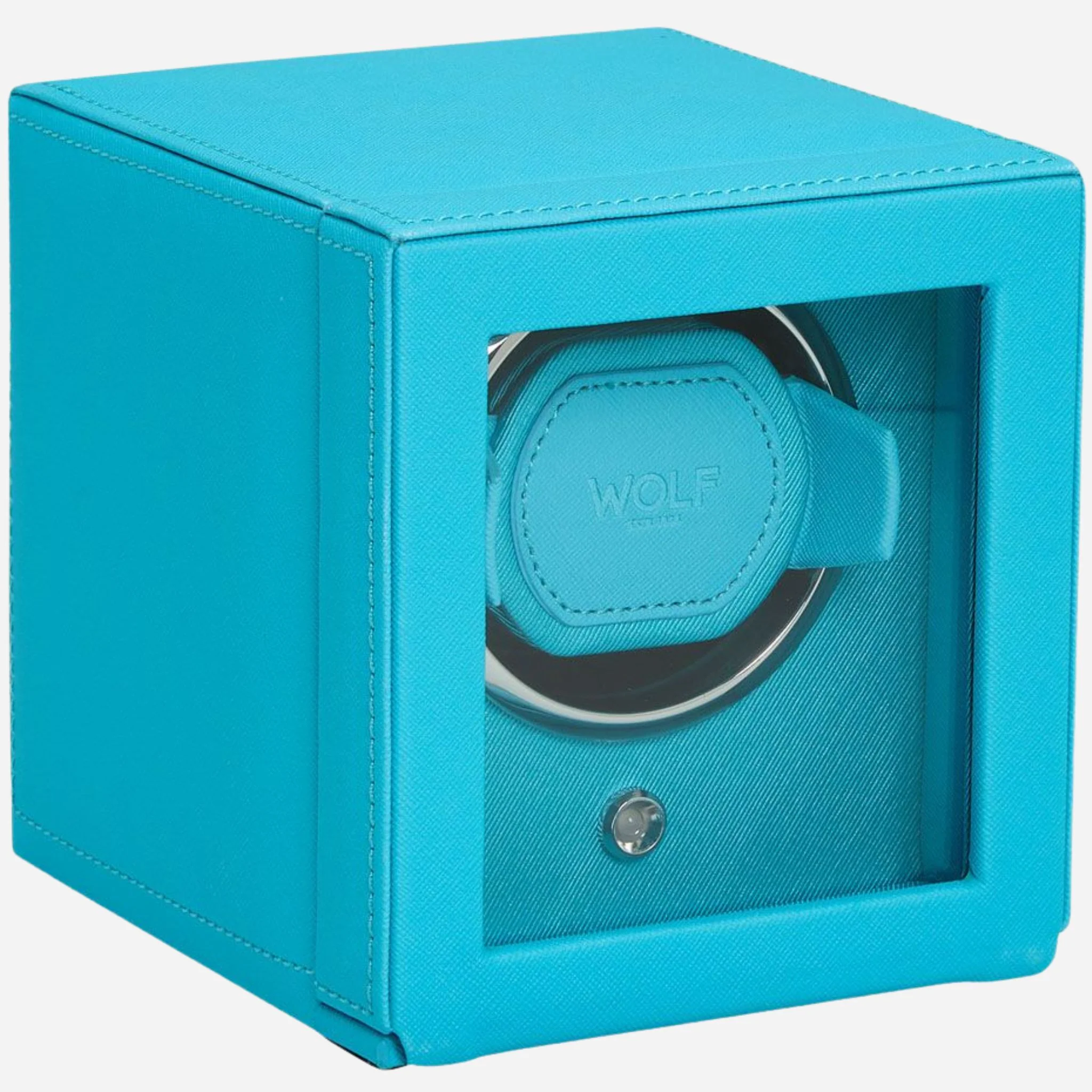 WOLF Cub Tutti Frutti Turquoise Faux Leather Single Watch Winder with Cover - Image 2