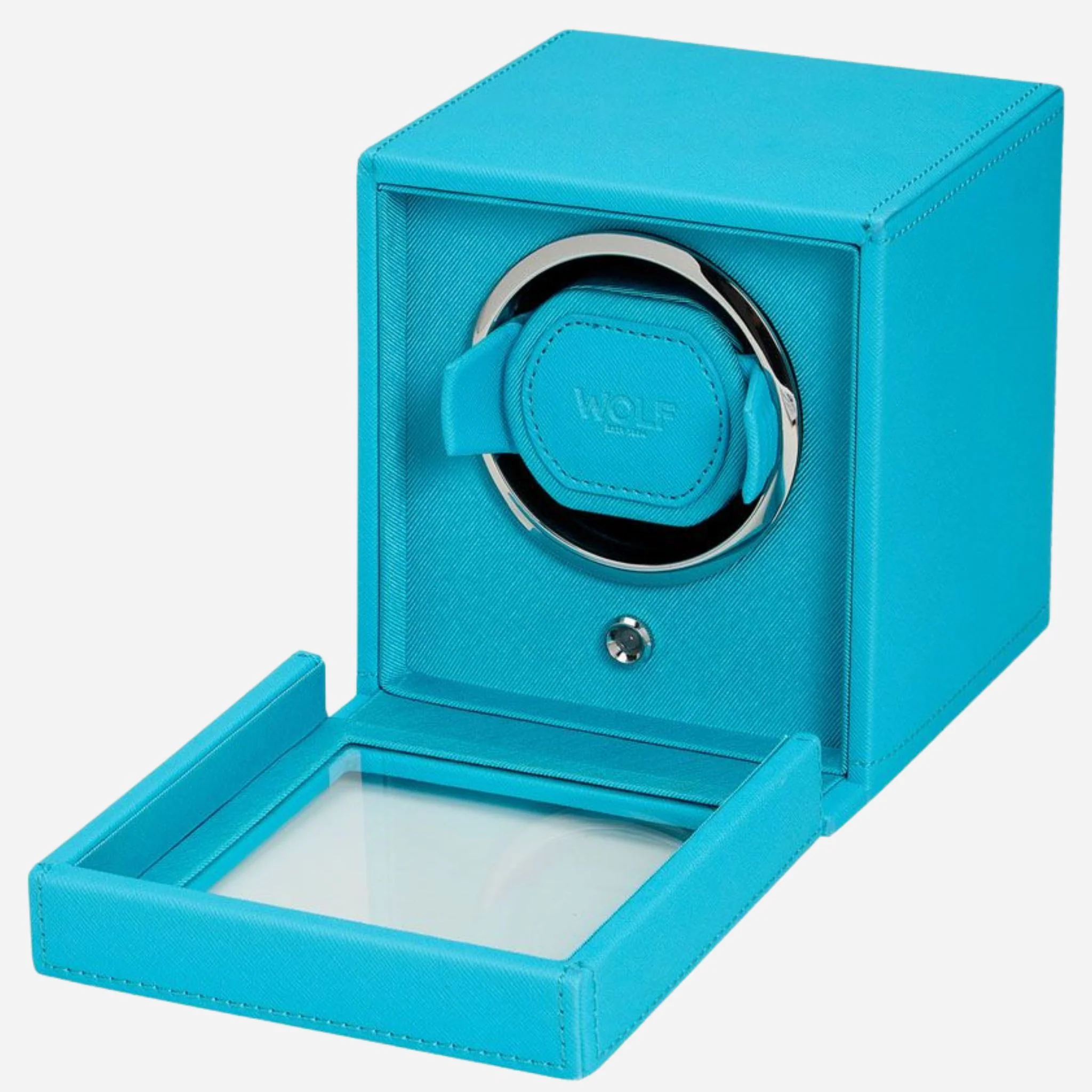 WOLF Cub Tutti Frutti Turquoise Faux Leather Single Watch Winder with Cover - Image 4