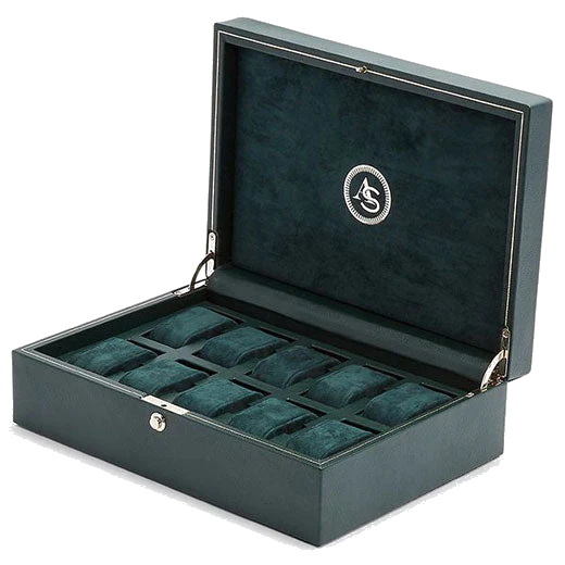 WOLF Green Analog/Shift Vintage 8 Piece Watch Box