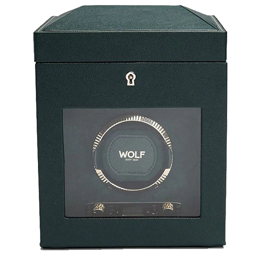 WOLF Green British Racing Watch Winder with Storage