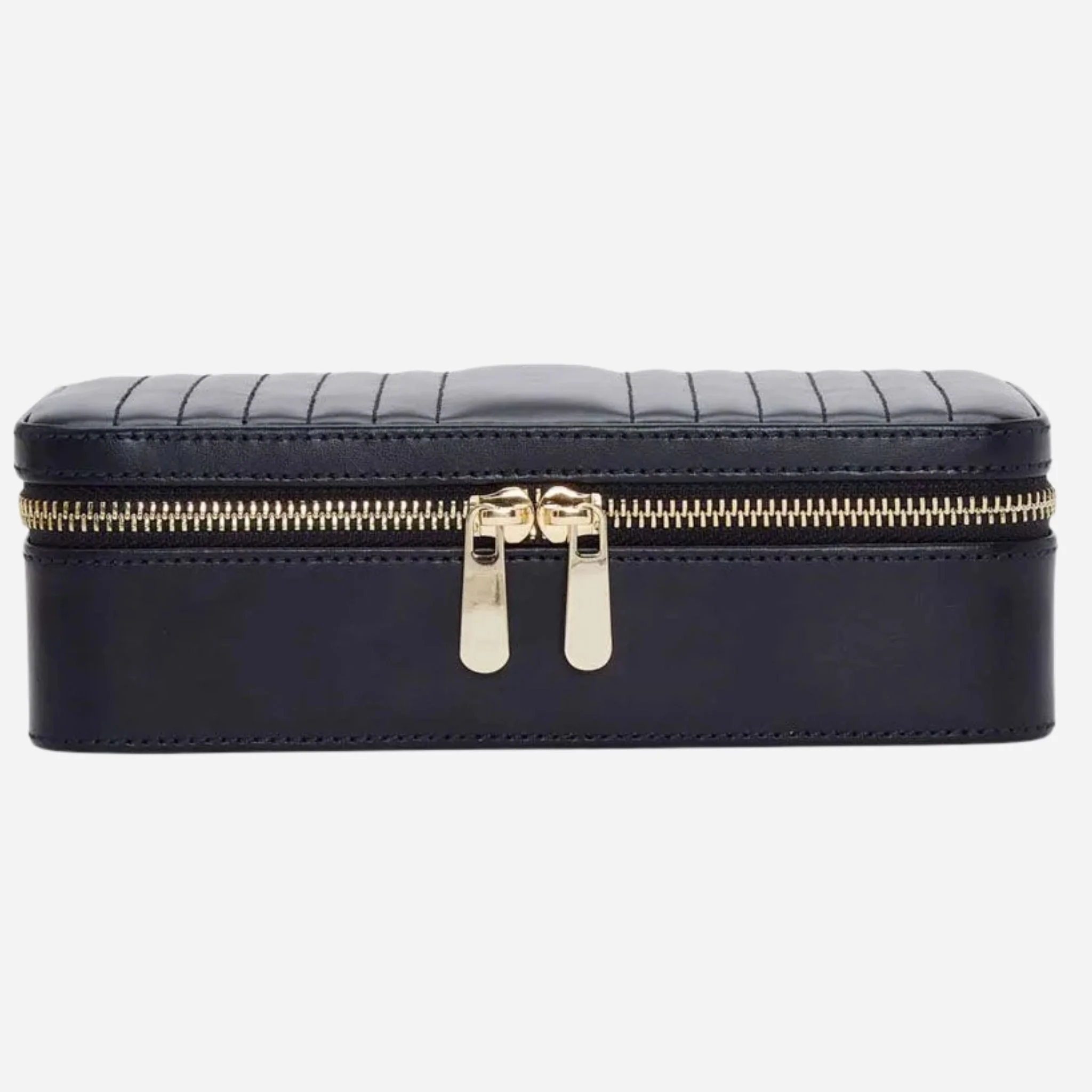 WOLF Maria Smooth Navy Leather Medium Zip Jewellery Case