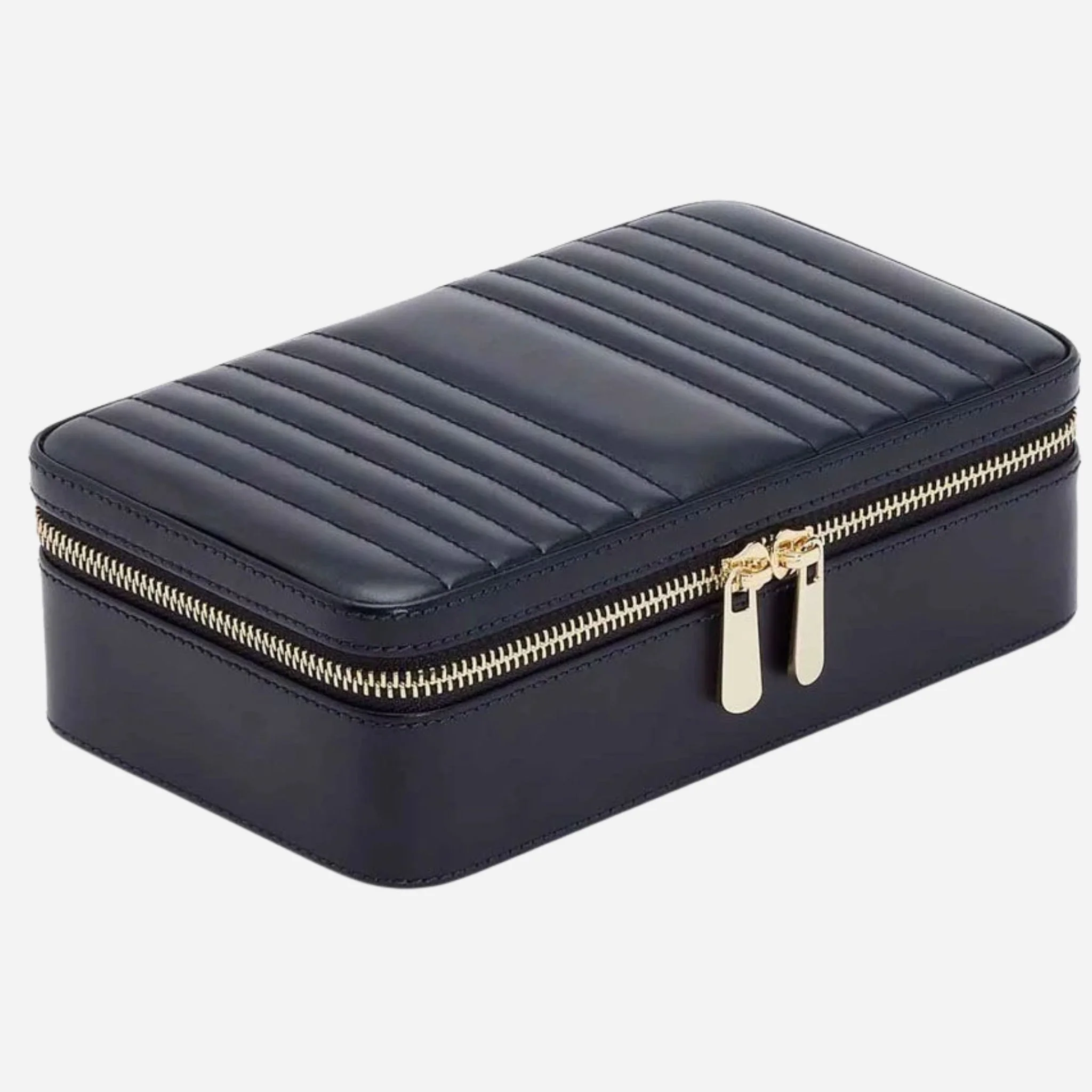 WOLF Maria Smooth Navy Leather Medium Zip Jewellery Case - Image 2