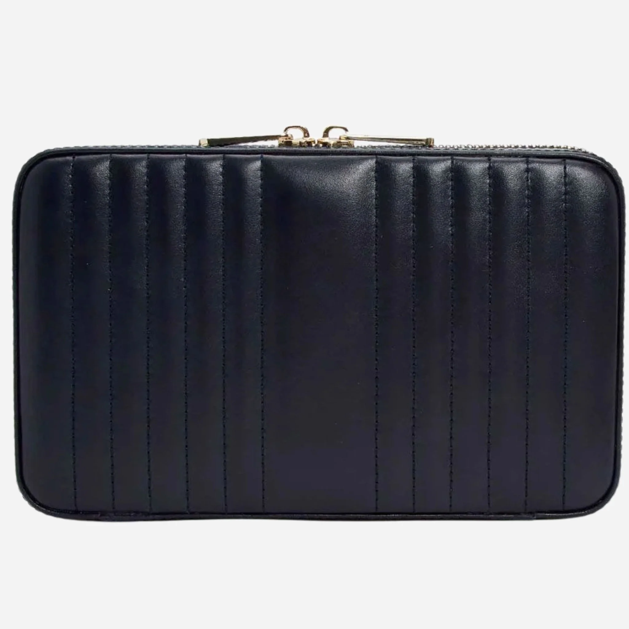 WOLF Maria Smooth Navy Leather Medium Zip Jewellery Case - Image 3