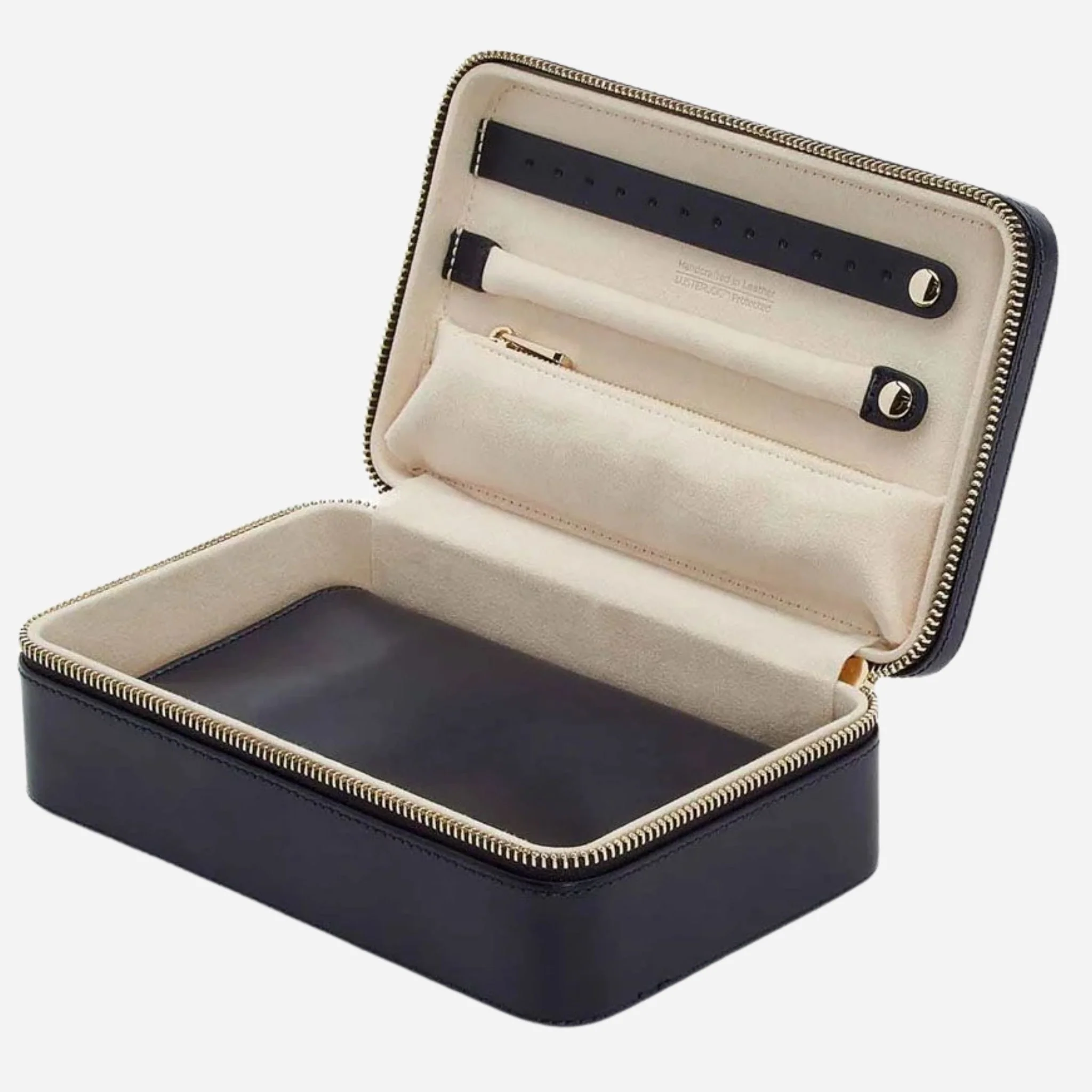 WOLF Maria Smooth Navy Leather Medium Zip Jewellery Case - Image 4