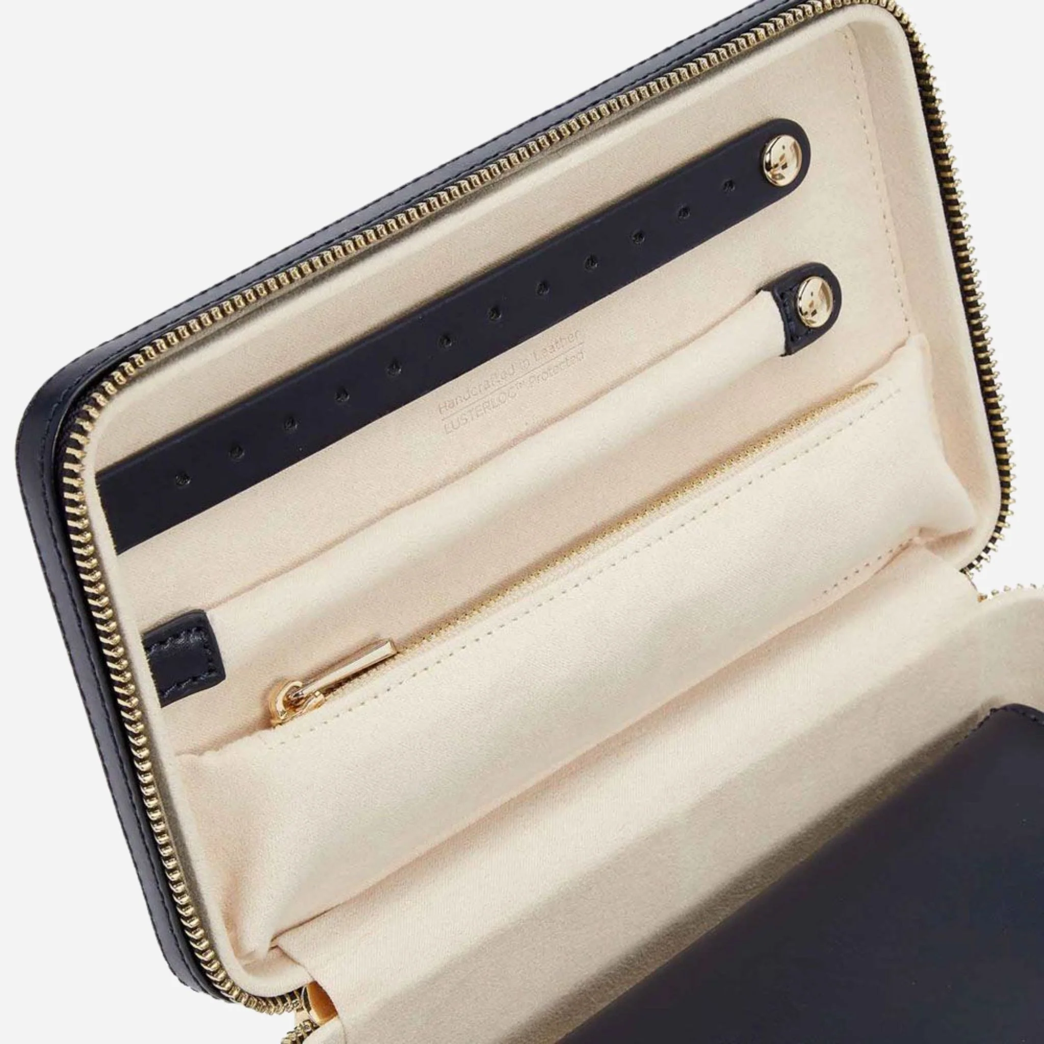 WOLF Maria Smooth Navy Leather Medium Zip Jewellery Case - Image 5