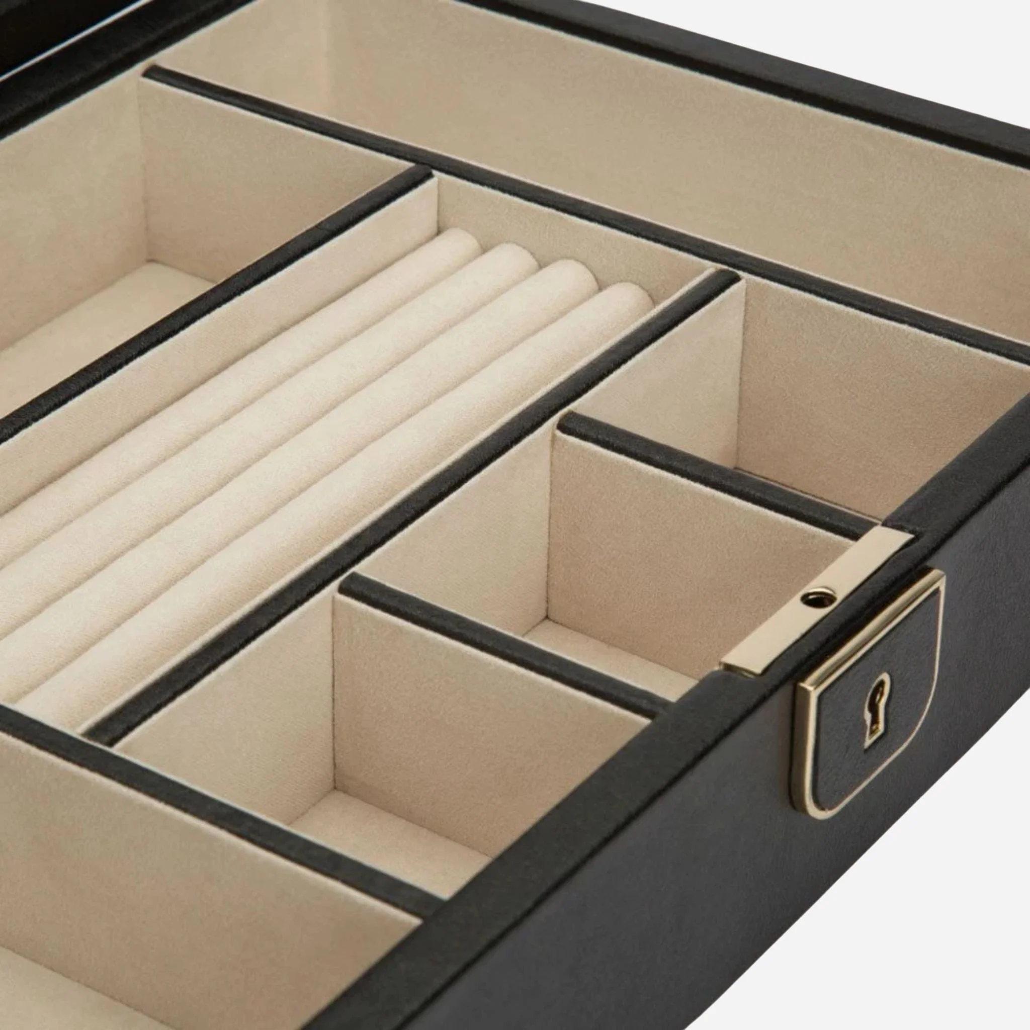 WOLF Palermo Medium Black Anthracite Leather Jewellery Box - Image 4