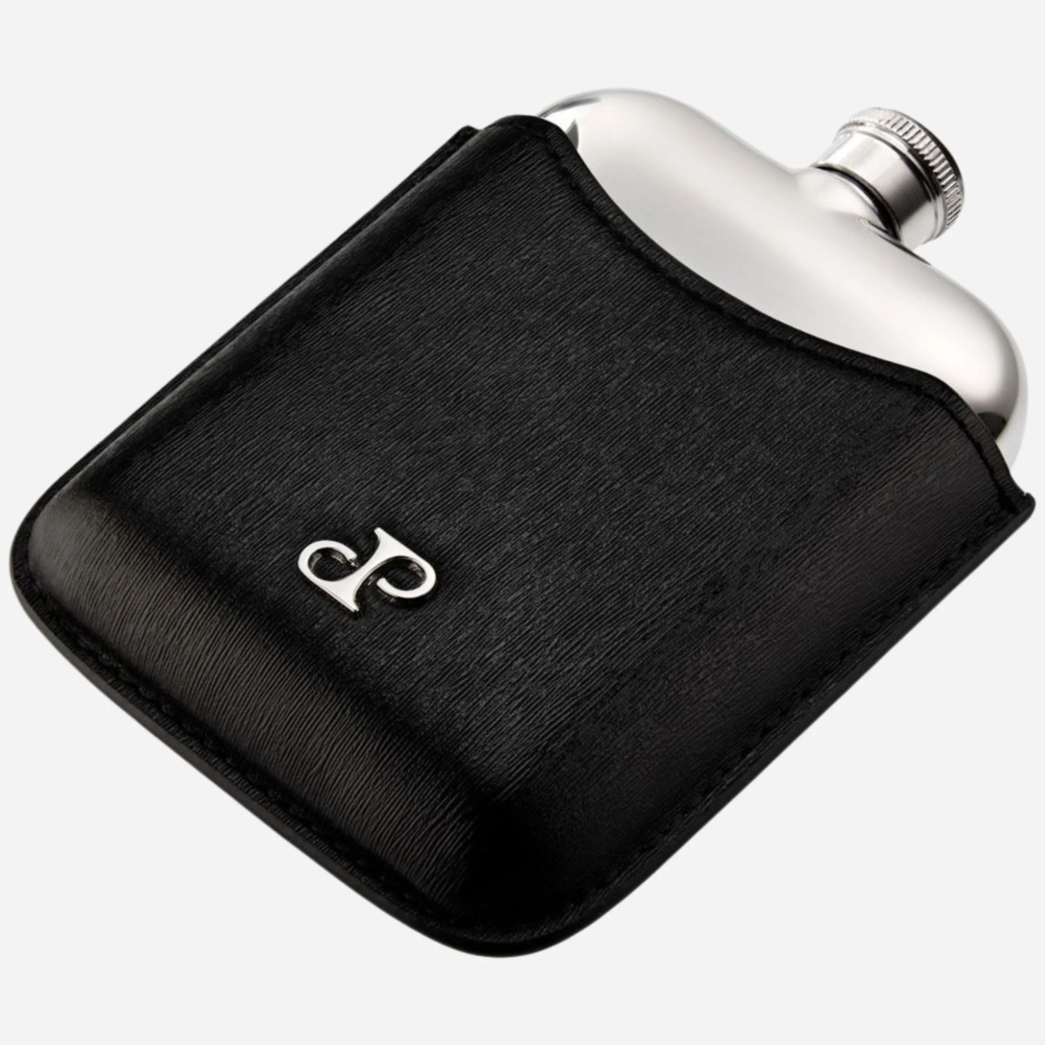 WOLF Philipp Silver-Plated Stainless Steel Hip Flask with Black Faux Leather Sleeve - Image 2
