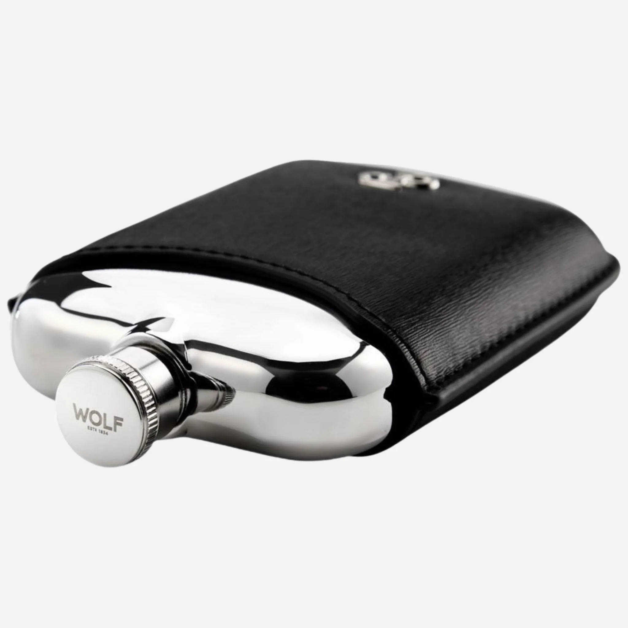 WOLF Philipp Silver-Plated Stainless Steel Hip Flask with Black Faux Leather Sleeve - Image 3